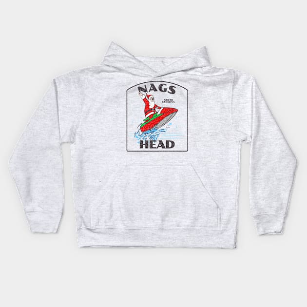 Nags Head, NC Christmas Vacationing Waterskiing Santa Kids Hoodie by Contentarama